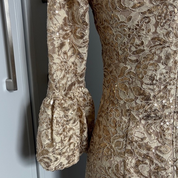 Betsy & Adam Gold Floral Lace Dress - Picture 6 of 15